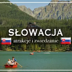 Słowacja atrakcje: malownicze jezioro, góry i lasy. Rodzina pływa łódką, odkrywając piękno przyrody.