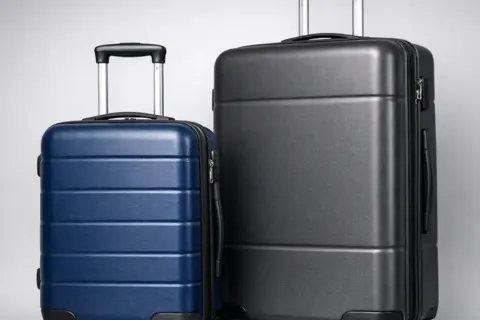 Dwa walizki, niebieska i grafitowa, idealne jako bagaż podręczny American Airlines.