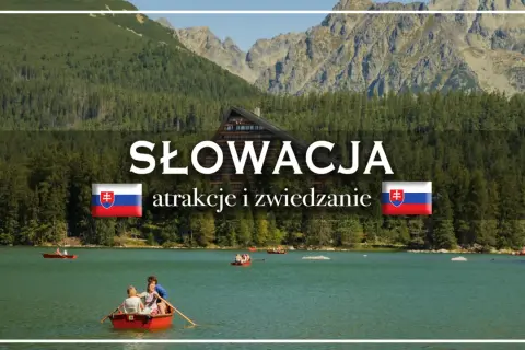 Słowacja atrakcje: malownicze jezioro, góry i lasy. Rodzina pływa łódką, odkrywając piękno przyrody.