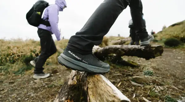 Dobre buty w góry to klucz do bezpiecznej wędrówki. Na zdjęciu widać turystów w solidnych butach z membraną Gore-Tex, pokonujących przeszkody na szlaku.