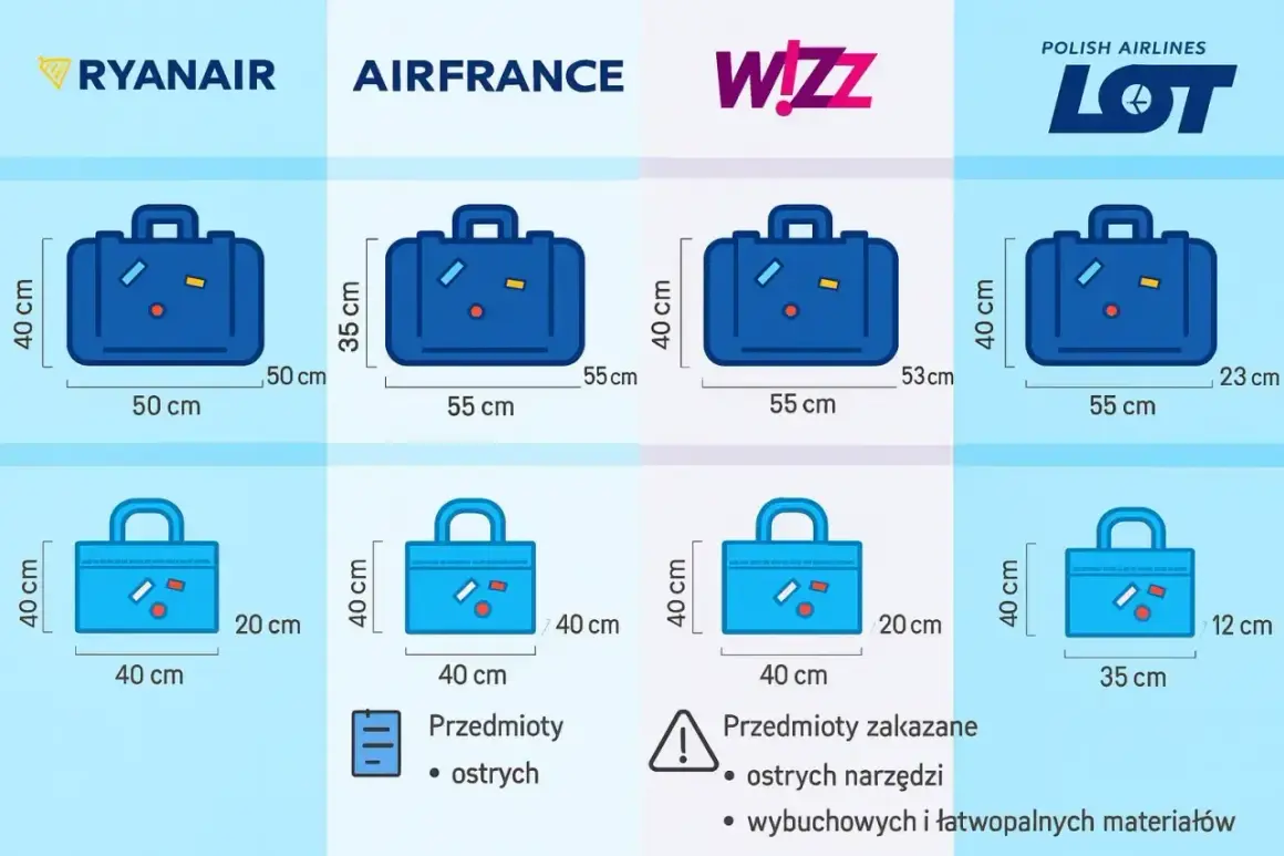 Wymiary bagażu podręcznego Air France: 55x40x20 cm. Porównanie z innymi liniami lotniczymi.