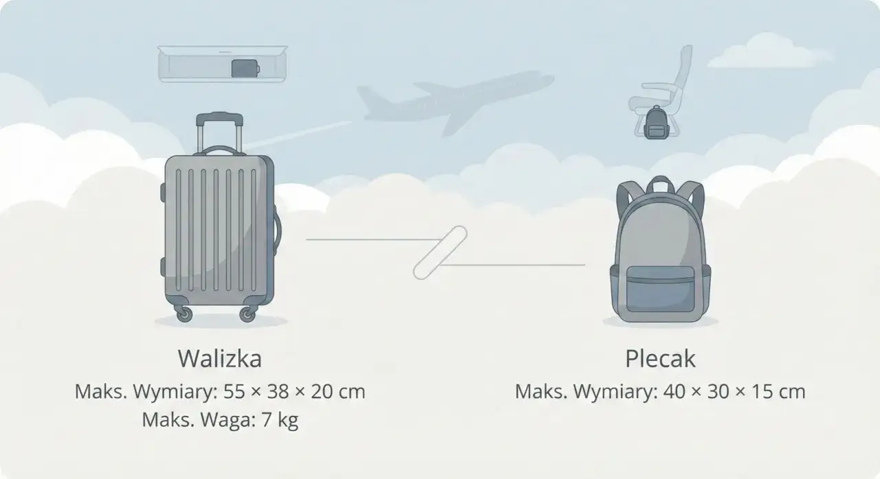Walizka i plecak, porównanie bagażu podręcznego dla Skyline Express Airlines.